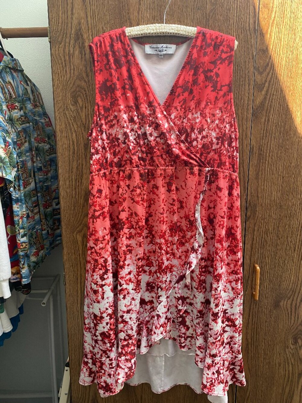 Victoria Harbour Red and White Floral Faux-Wrap High-Low Dress 2XL